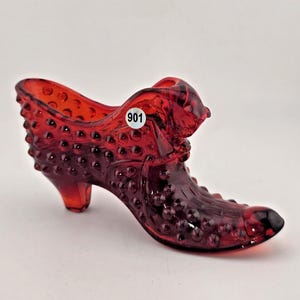 Vintage Fenton Rubinröd Hobnail Glas Mästerkatten Skofigur