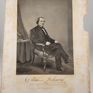 ANDREW JOHNSON, USA:s 17:e president. Originalgravyr från 1863-talet.