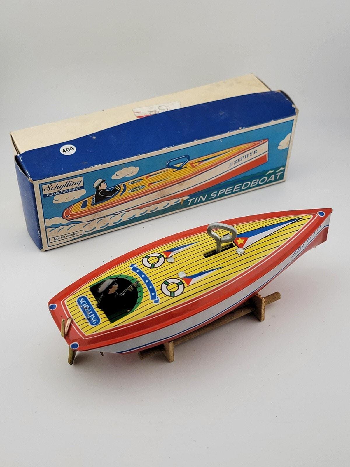 Selangor フィギュリンザチャイルド Vintage 1996 Schylling Tin Speedboat Zephyr Wind up Toy LIMITED