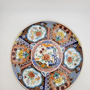 Vintage 8" Japanese Imari Porcelain Charger with Garden Flowers Design - Multi-Color Antique Plate