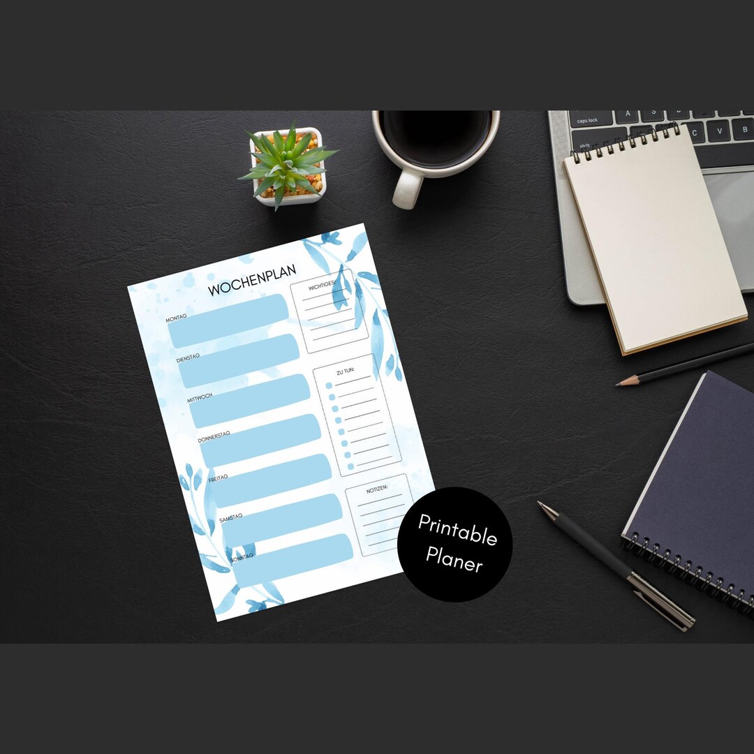 Wochenplaner Blaue Zweige / Planer Zum Ausdrucken PDF + PNG - Download