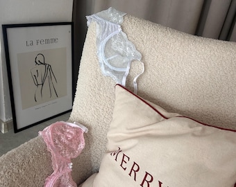 Pastel Embroidered Lingerie Set, Baby Blue Sheer Strappy Lace Bra and Panty , Romantic Luxury Lingerie, Handmade Lingerie Set