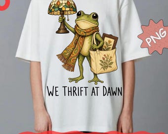 We Thrift At Dawn PNG: Funny Raccoon Meme Vintage Collector Thrifting PNG Retro Treasure Hunting Resale Design (Digital Download)