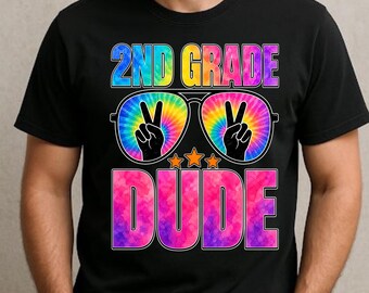 2nd Grade Cool Dude Tie Dye Back to School PNG: Second Grade School Boy png Retro Rainbow Teacher Student (Digital Download)