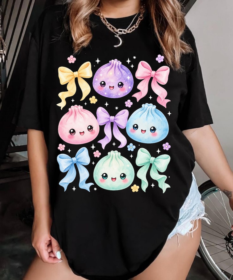Kawaii Dumpling PNG, Cute Pastel Anime Food Shirt, Dumpling Lover Kids Design, J-Pop Aesthetic Sublimation Digital Download image 1