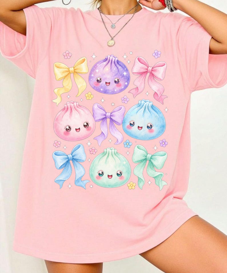 Kawaii Dumpling PNG, Cute Pastel Anime Food Shirt, Dumpling Lover Kids Design, J-Pop Aesthetic Sublimation Digital Download image 10