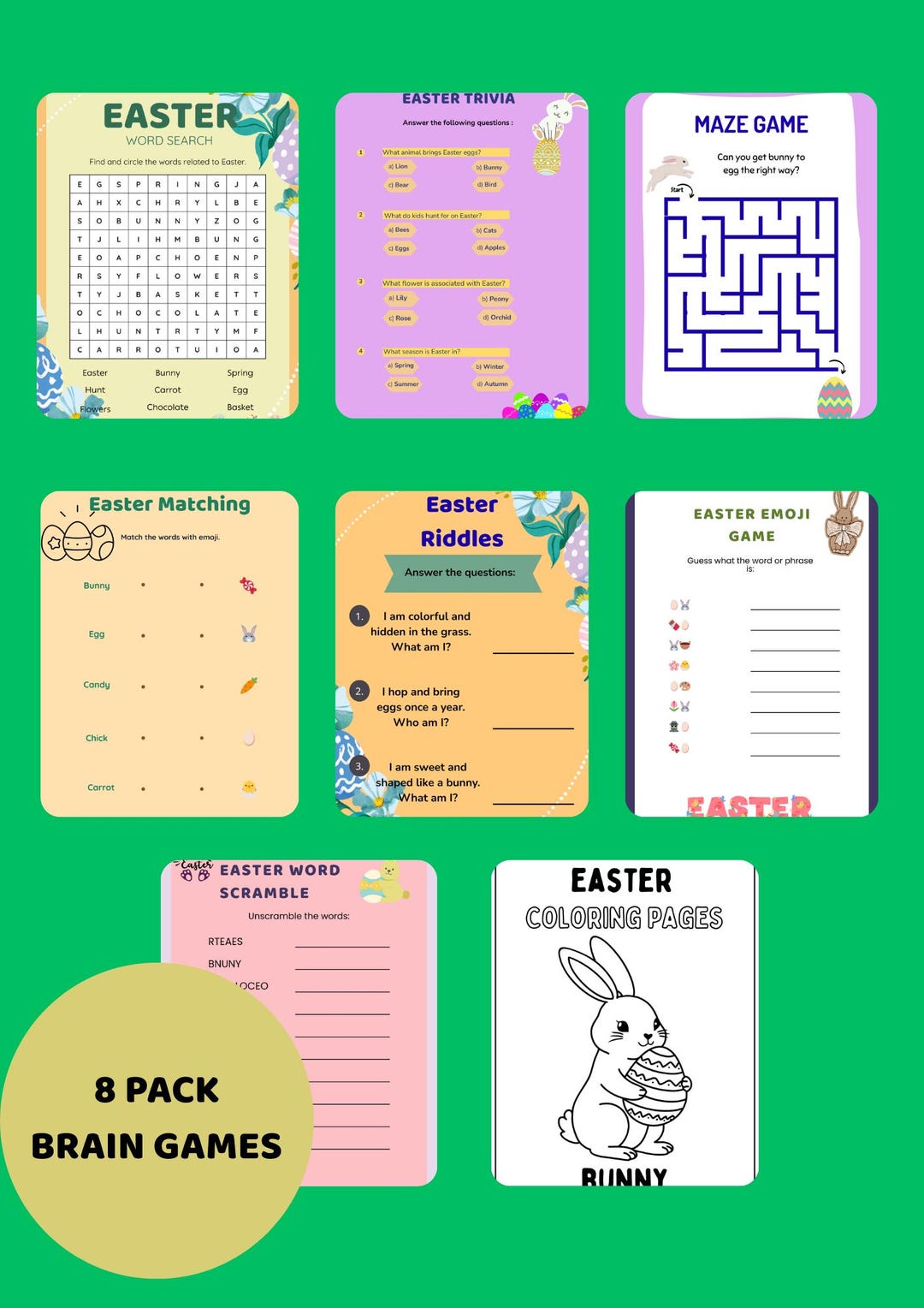 Easter Printable Games Bundle for Kids – 8 Fun Easter Activity Sheets ...