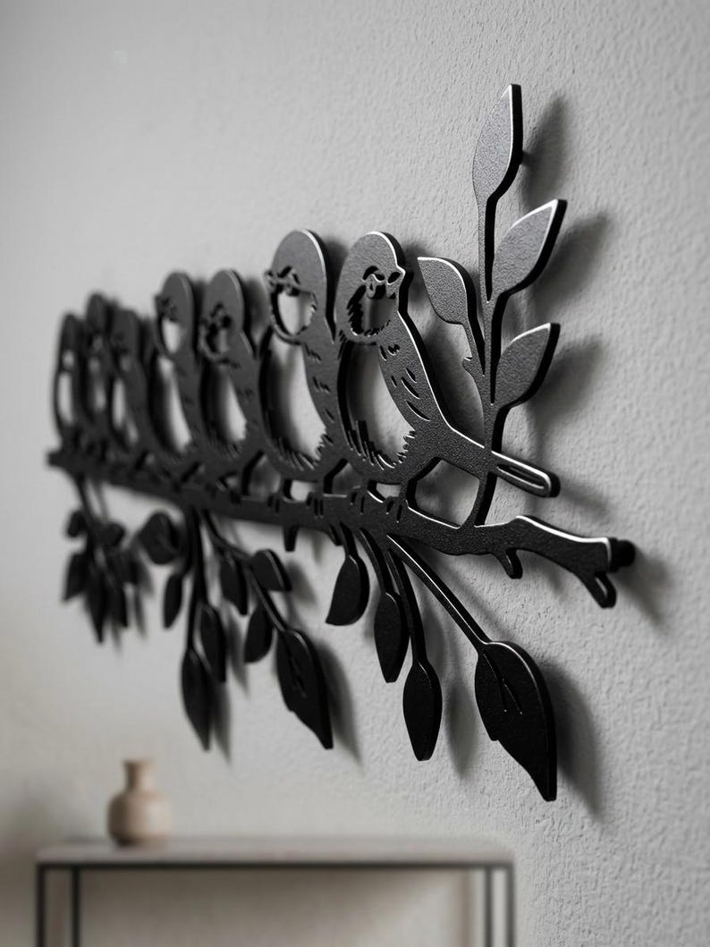 Seven Birds on Branch Metal Wall Sculpture, Black Iron Home Decor - Etsy