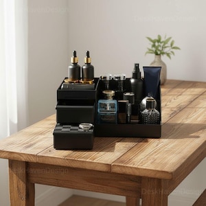 Modern Skincare and Cologne Organizer for Men – Multi Layer Countertop Storage Box, Perfume Display Stand, Bathroom Vanity Organizer