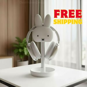 Suporte para fones de ouvido em formato de coelho, organizador de mesa kawaii, acessório para configuração de jogos.