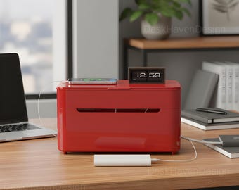 Cable Management Box with Wheels Desk Storage Organizer Wireless Charger Charging Station Cord Organizer Modern Office Cable Box