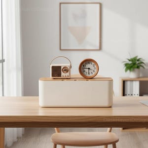 Minimalist Cable Management Box Wooden Lid Cord Organizer Desk Storage Charging Station Clean Workspace Organizer White Black  Category