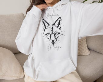 Fox Hoodie | Watercolor Fox Face Sweatshirt | Ink Animal Design | what the Fox say | Animal | Spirit