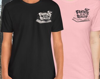 Fantasy Is My Reality Shirt | Book Lover Tee | Cute Dragon Shirt | Fantasy Reader Gift | Booktok Shirt | Bookish Pocket Print Tee