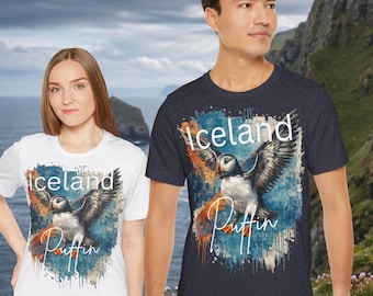 Iceland Puffin T-Shirt | Atlantic Puffin Bird Shirt | Iceland Nature Tee | Coastal Wildlife Graphic Tee | Unisex Travel Gift