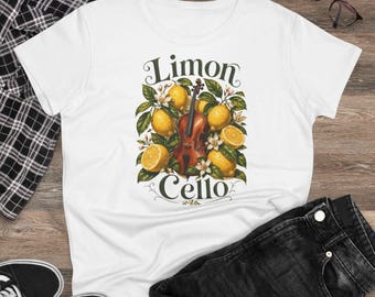 Limon Cello Violin Lemon Illustration T-Shirt | Citrus Botanical Music Tee | Limoncello