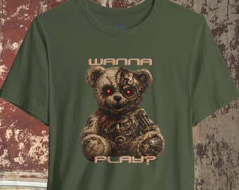 Cyber Teddy Bear T-Shirt | Gothic Horror Teddy Tee | Dark Aesthetic Graphic Shirt | Creepy Robot Bear Gift | Alternative Streetwear