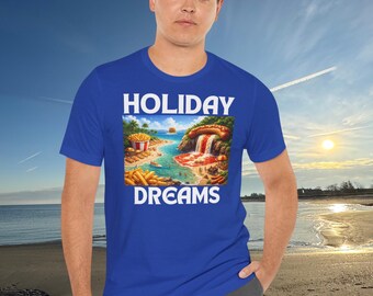 Holiday Dreams Tee | Tropical Beach Waterfall Graphic T-Shirt | Fun Shirt | Food | Sarcasm