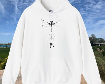Minimal Dragonfly Graphic Hoodie | Ink Illustration | Libelle | Minimalistic | Kapuzenpullover | Tintenklecks | Spiritual | Animal