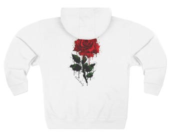 Red Rose Watercolor Splatter Zip Hoodie | Ink | Flower print | Natural Beauty | romantic | floral