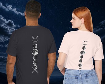 Moon Phases Back Print T-Shirt | Celestial Lunar Shirt | Minimalist Moon Phase Tee | Astronomy Gift | Unisex Nature Shirt