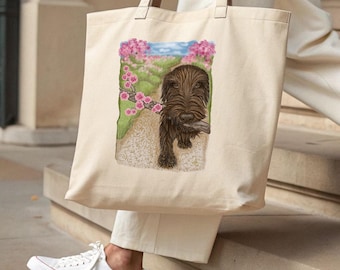 Ruwharige teckel, canvas Sakura bloemen hondenliefhebber tas, gepersonaliseerde huisdier kunst, hond moeder cadeau,