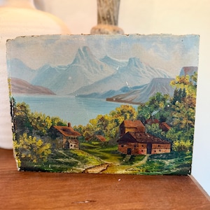Antique Late 19th Century European Landscape Painting on F.W. Devoe Artist Millboard | Original Label