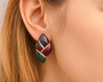 Pendientes de oro vintage de los años 80 / Fabricados en EE. UU. Joyería con estilo retro