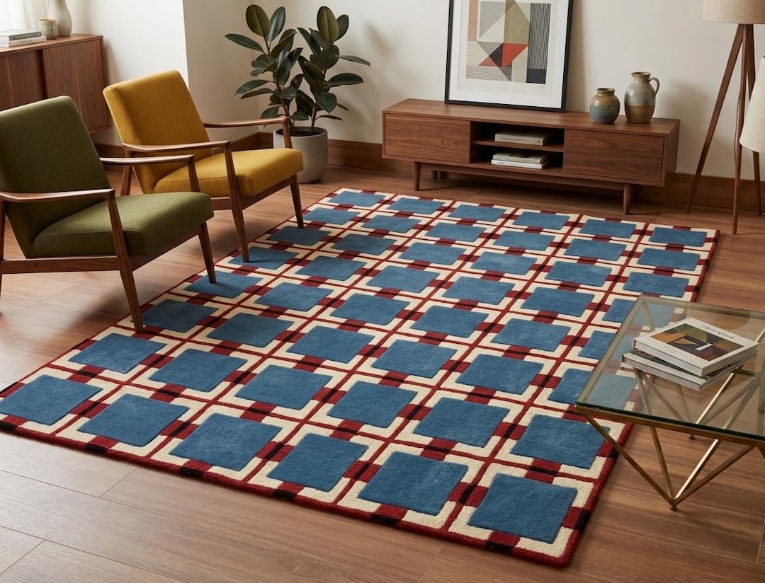 9x12 Modern Geometric Area Rug | Handmade Wool Carpet | Mid Century ...