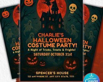 Editable Halloween Invitation Template, Costume Party Invitation Template , Costume Party Invitation, Halloween party (Digital Download)