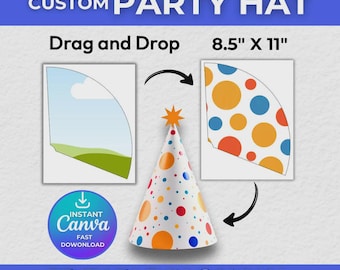Party Hat Template, Canva Editable Hat, Birthday Hat Svg Png, Blank Hat Template, Paper Hat Template, No Glue Party Hat