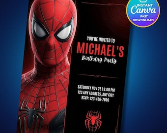 Spider Hero Birthday Invitation Template, Editable Superhero Party Invite, Kids Birthday Canva Template, Digital Download