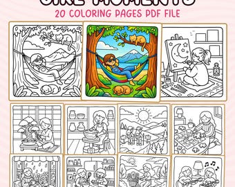 Páginas para colorear de Momentos de Niñas: Libro para colorear con actividades diarias acogedoras para relajarse, de Color Me Cozzy.
