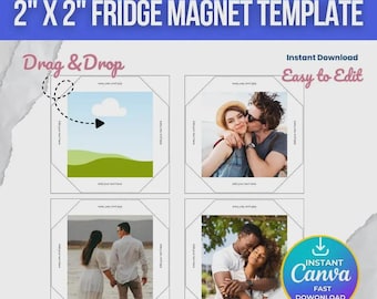 2x2 Square Fridge Magnet Template, Photo Magnet Template, Magnet Maker Template, Magnet Machine Template, Magnet Template, Canva Editable