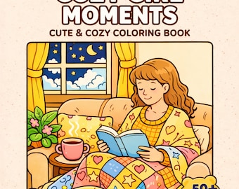 Cozy Girl Moments Coloring Book, Bold & Easy Printable PDF + PNG, Hand-Drawn Pages for iPad, Procreate, Digital Coloring Pages, Cocoo Wyoo