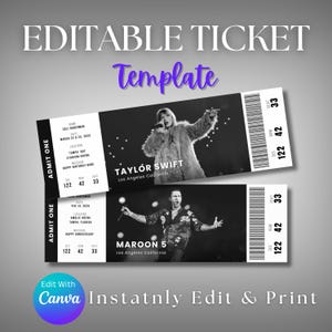 Editable Concert Ticket Canva, Printable Tickets Template, DIY Custom Concert Ticket, Birthday Gift Idea, Surprise Gift, Digital Download