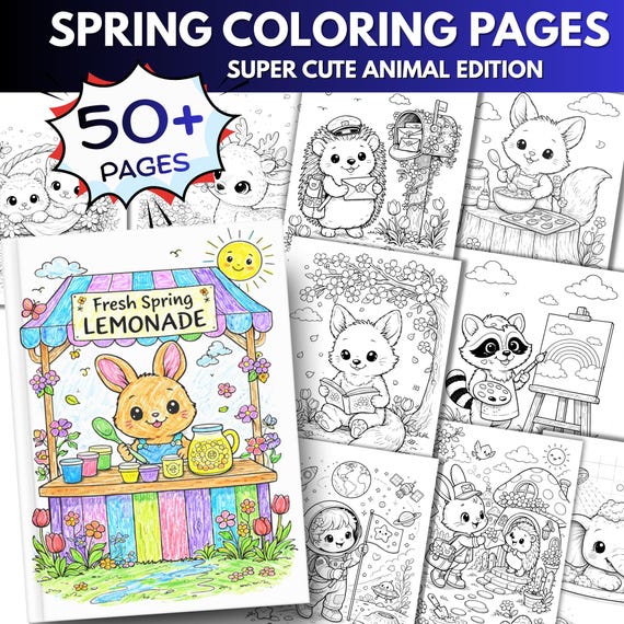 50+ Spring Coloring Pages, Spring Coloring Book, Animal Coloring Pages, Spring Coloring Sheets, Easter Coloring Pages, Kids Spring Activitie