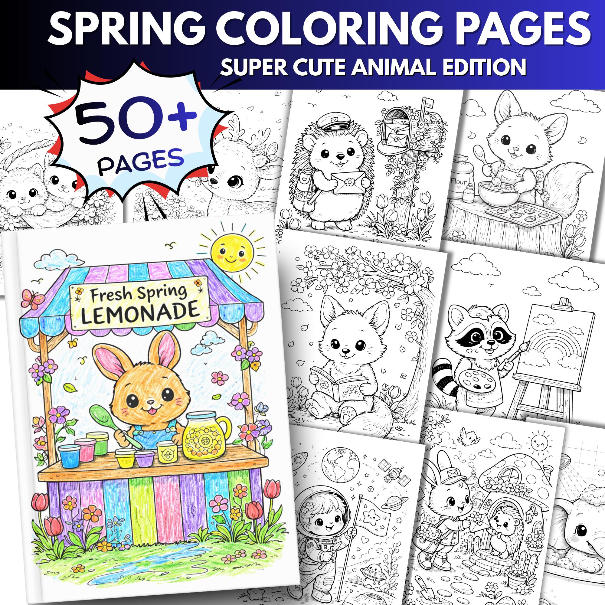 Spring Coloring Characters 50+ Spring Coloring Pages, Spring Coloring Book, Animal Coloring Pages ...