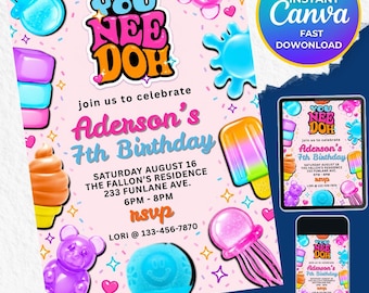 Squishy Sensory Toy Birthday Invitation | Fidget Party Evite (Canva Template, Instant Download)