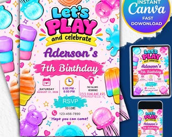 Squishy Sensory Toy Birthday Invitation | Fidget Party Evite (Canva Template, Instant Download)