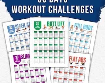 30 Day Workout Challenge Bundle, Fitness Planner, Tracker (Digital Download)