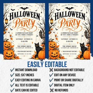 Halloween Party Invitation, Halloween Invitation Template Printable Invite Lets Get Spooky Ghost Party, Canva Template (Digital Download), ornate invitation, gothic invitation, gothic party invite, witch invitation, black white invite, halloween invite, spooky party invite, victorian gothic, adult halloween, editable invite, halloween party, printable invite, vintage halloween
