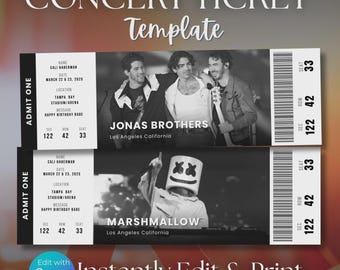 Editable Concert Ticket Template DIY Printable Gift (Digital Download)