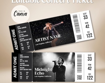 Editable Concert Ticket Template, Printable Tickets Template, DIY Custom Concert Ticket, Birthday Gift Idea, Surprise Gift, Digital Download