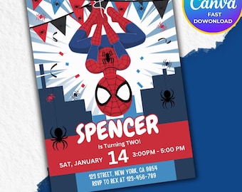 Spiderman birthday invitation: Editable Template (Digital Download) Easy to edit on canva