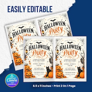 Halloween Party Invitation, Halloween Invitation Template Printable Invite Lets Get Spooky Ghost Party, Canva Template (Digital Download), ornate invitation, gothic invitation, gothic party invite, witch invitation, black white invite, halloween invite, spooky party invite, victorian gothic, adult halloween, editable invite, halloween party, printable invite, vintage halloween