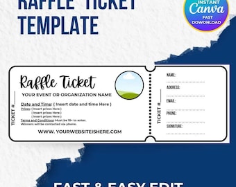 Editable Canva Raffle Ticket Template, DIY Printable (Digital Download)