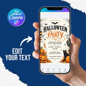 Halloween Party Invitation, Halloween Invitation Template Printable Invite Lets Get Spooky Ghost Party, Canva Template (Digital Download), ornate invitation, gothic invitation, gothic party invite, witch invitation, black white invite, halloween invite, spooky party invite, victorian gothic, adult halloween, editable invite, halloween party, printable invite, vintage halloween
