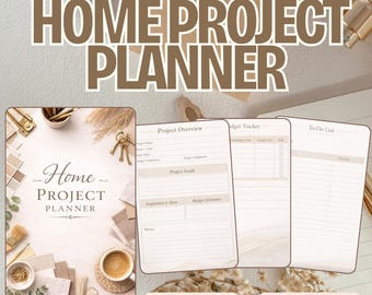 Planejador de Projetos Domésticos em PDF e PNG | Rastreador de Reformas DIY | Organizador de Orçamento para Melhorias na Casa | Registro de Transformação de Ambientes | Ferramenta de Gerenciamento de Empreiteiros