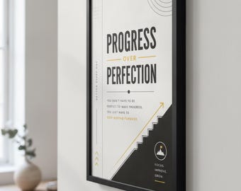 Lámina motivacional "Progreso sobre perfección", decoración de pared para oficina (descarga digital)
